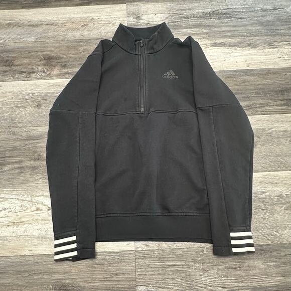 Adidas Postgame Black Mens Medium Athletic Half Zip Mock Pullover Sweatshirt - Picture 1 of 9